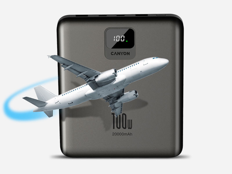 Canyon powerbanka PB-2008: 20 000 mAh / 74 Wh, výstup 100 W